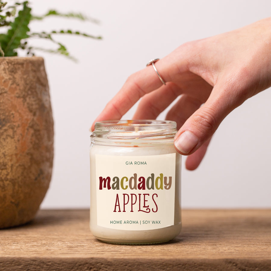 Fresh Macintosh Apple Soy Candle Fall Scented Pear Vanilla Musk Cedarwood