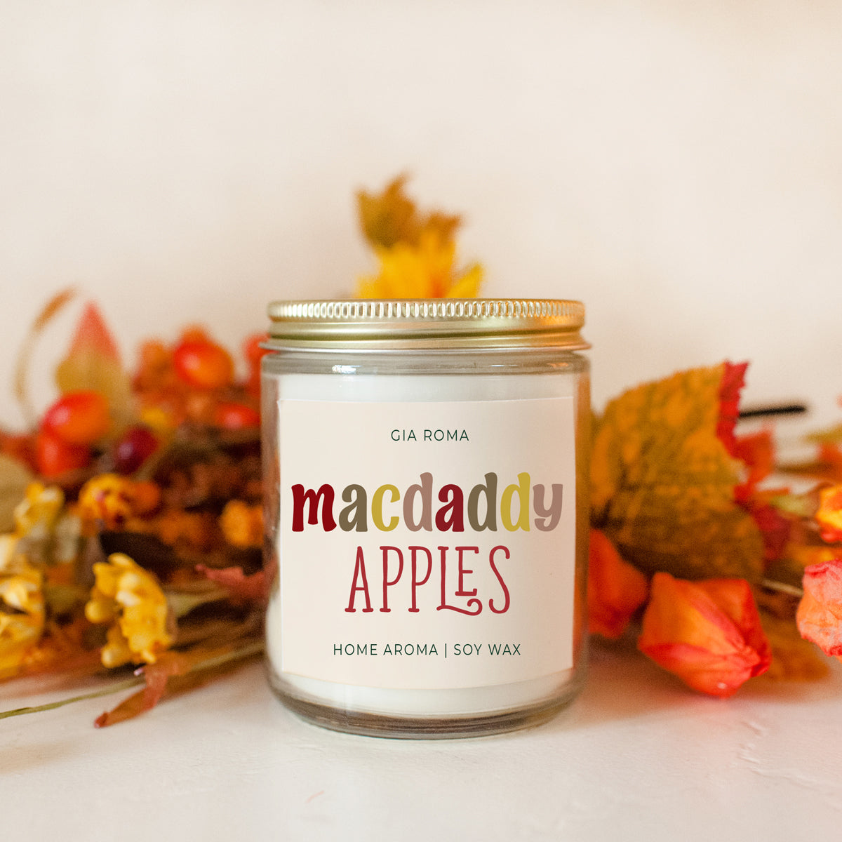 Fresh Macintosh Apple Soy Candle Fall Scented Pear Vanilla Musk Cedarwood