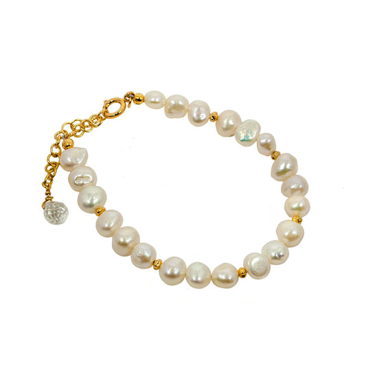 Freshwater Pearl Gold Bracelet Adjustable 7 Inch Delicate