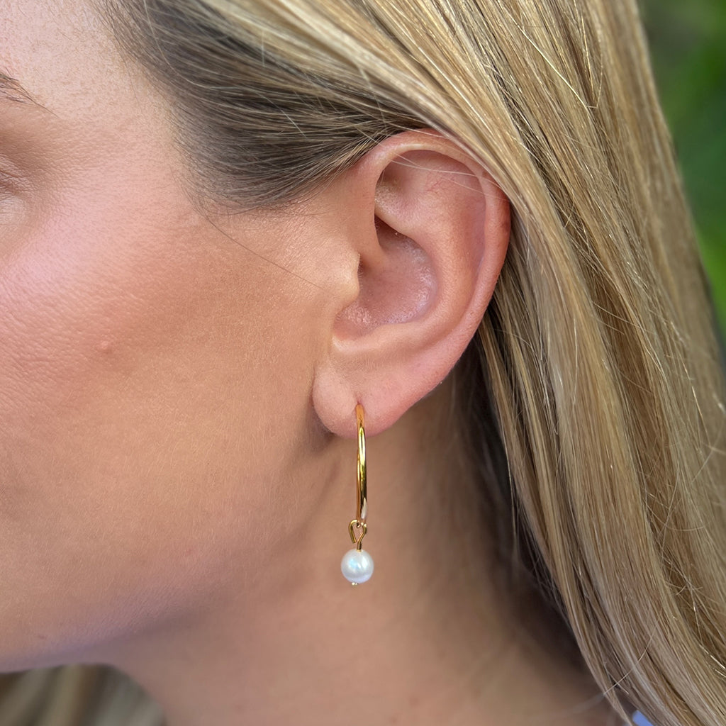 Freshwater Pearl Hoop Earrings Gold Plated Recycled Shell Brass Minimal