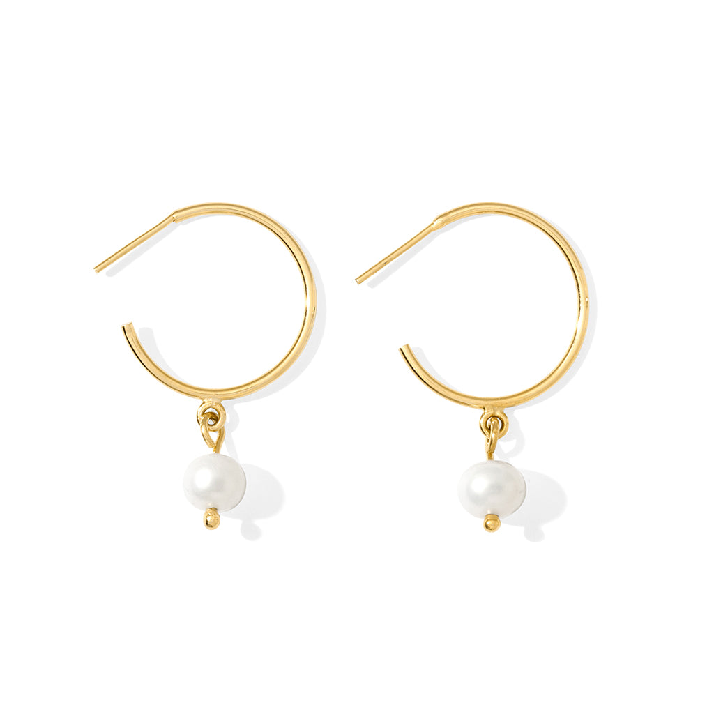 Freshwater Pearl Hoop Earrings Gold Plated Recycled Shell Brass Minimal