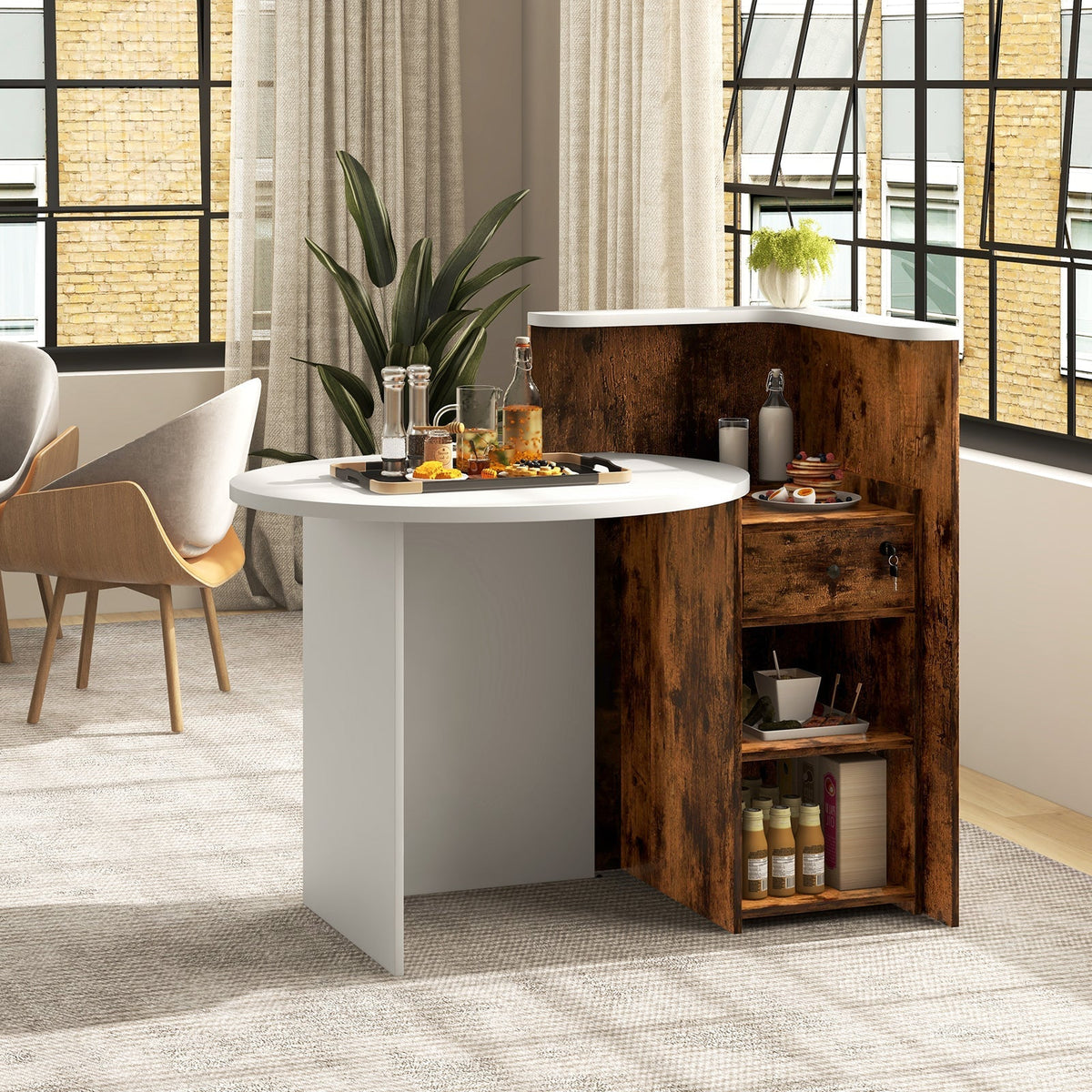 Front Reception Office Desk with Open Shelf and Drawer