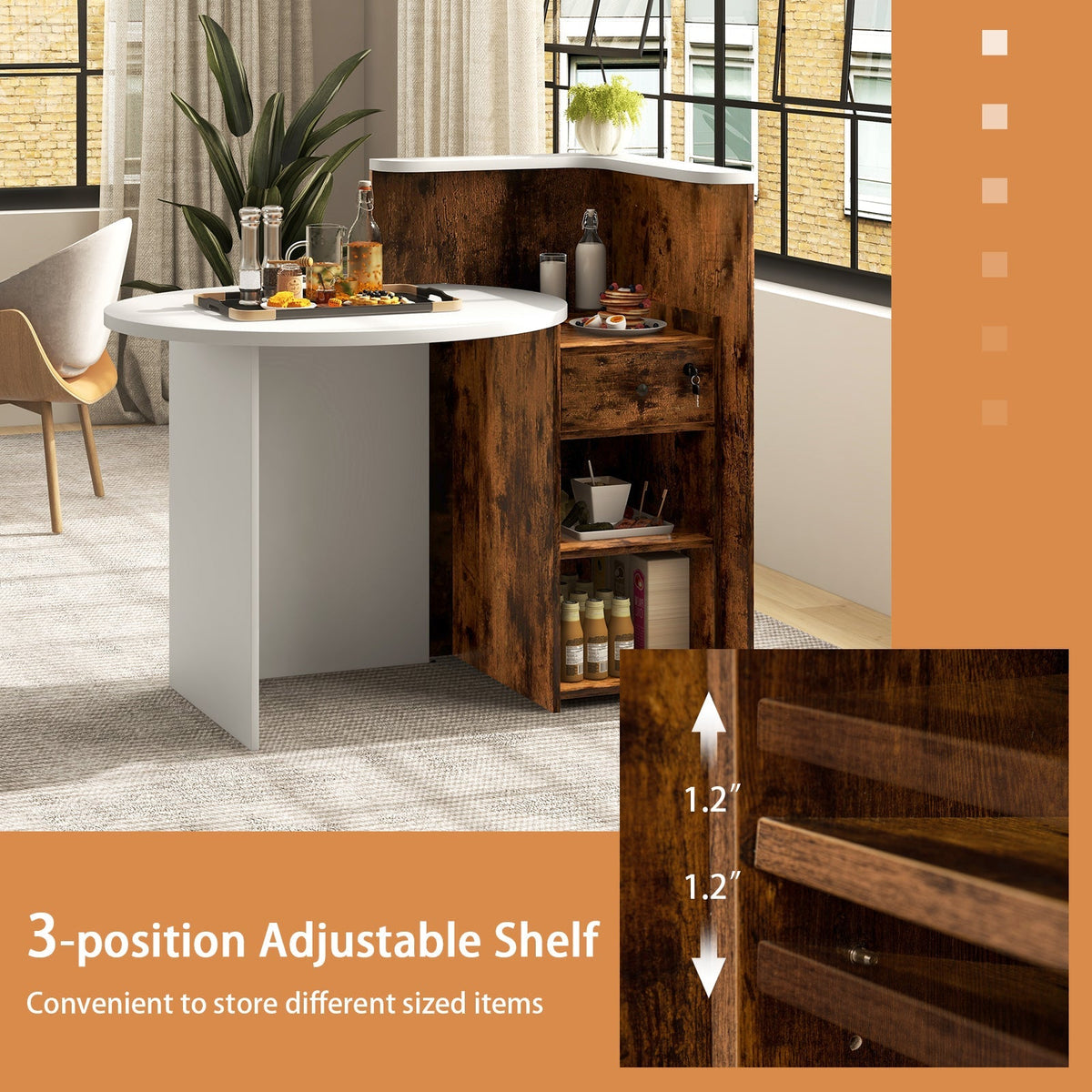 Front Reception Office Desk with Open Shelf and Drawer
