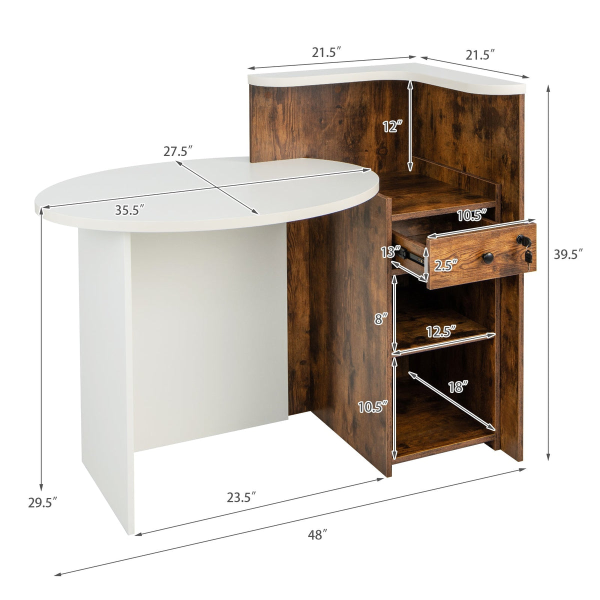 Front Reception Office Desk with Open Shelf and Drawer