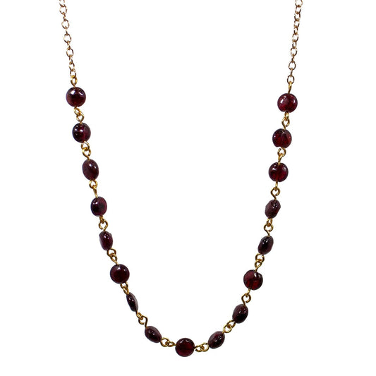 Garnet Bead Chain Necklace 14K Gold Fill Delicate Pendant