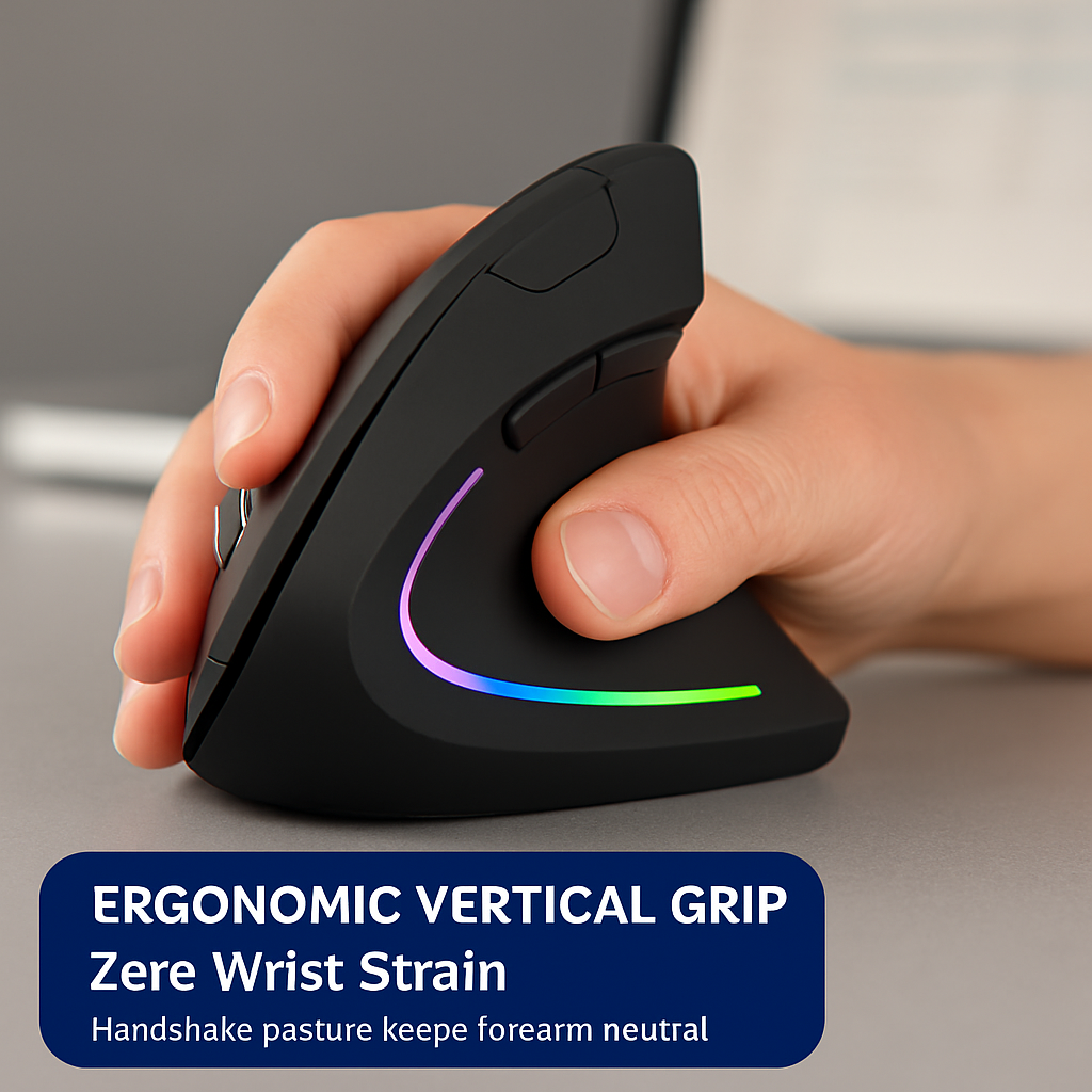 Wireless Vertical Mouse with 6 Buttons and Adjustable DPI
