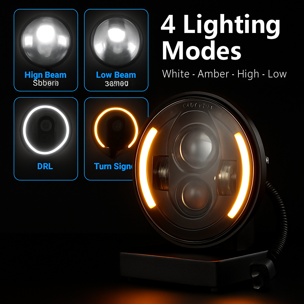 7In Round LED Headlight with Halo DRL and Turn