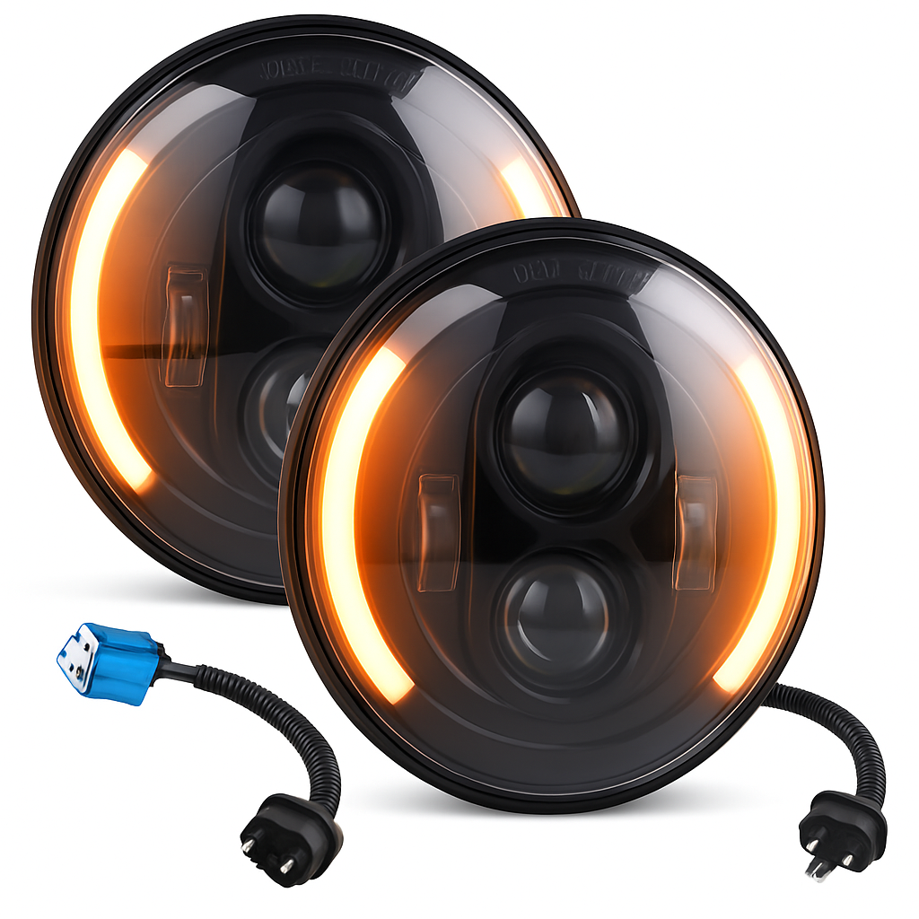 7In Round LED Headlight with Halo DRL and Turn