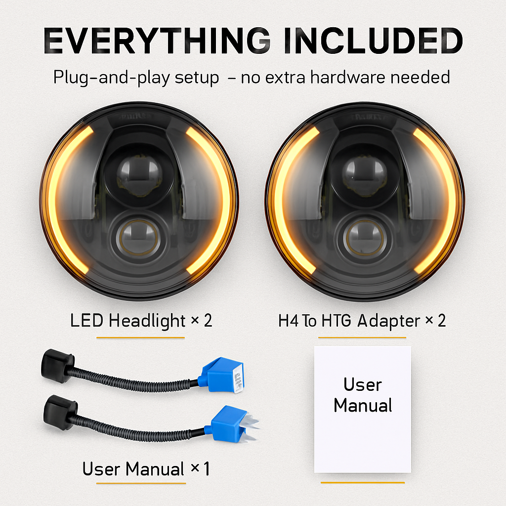 7In Round LED Headlight with Halo DRL and Turn