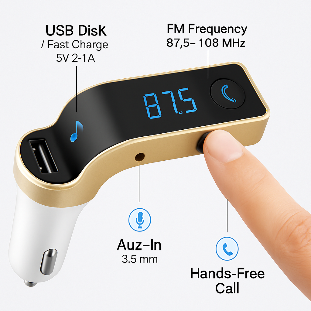 Car Wireless FM Transmitter USB Charger Hands-free Call MP3 Player TF Card Reading Aux-in LCD Display