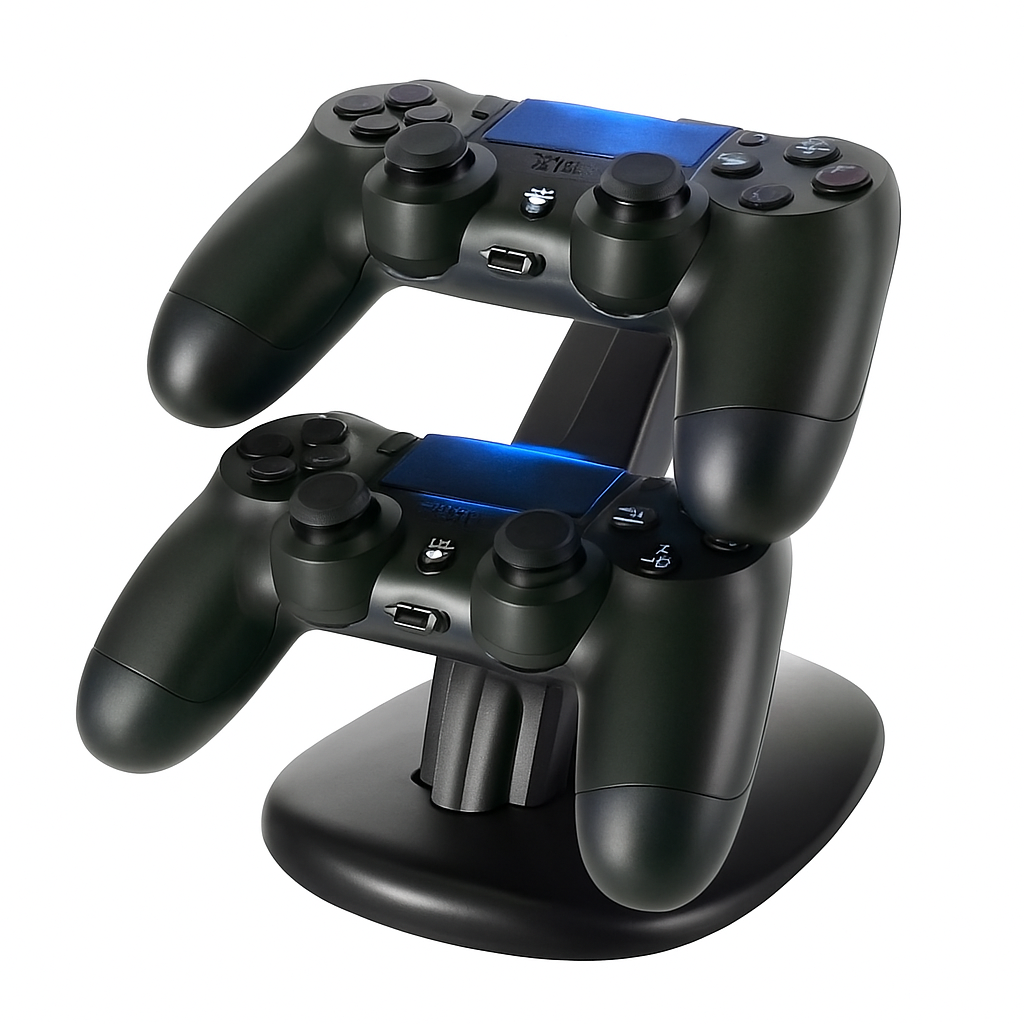 Estación de carga doble con puerto micro USB para mando de PS4 Pro/PS4 Slim, soporte con indicador azul para amantes de los videojuegos