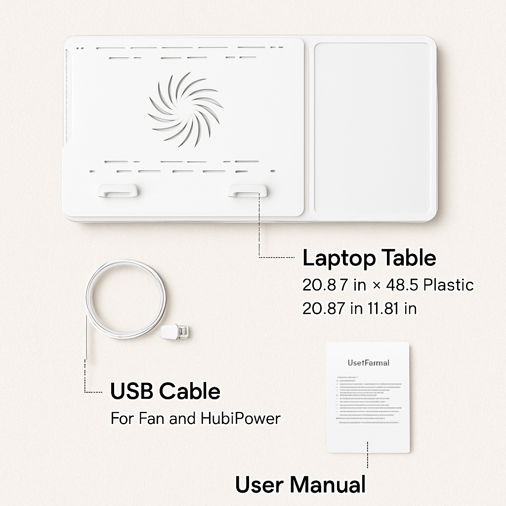 Mesa plegable para portátil, escritorio para notebook en cama con ventilador de refrigeración, alfombrilla para ratón, luz LED, 4 puertos USB y bandeja para desayuno/aperitivos con ranura de almacenamiento para oficina en casa