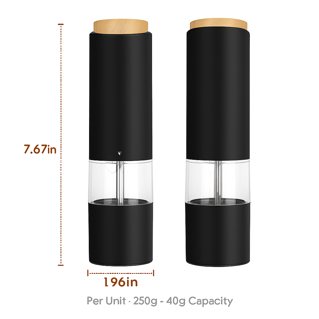 Electric Salt and Pepper Grinder Set with One-Hand Operation