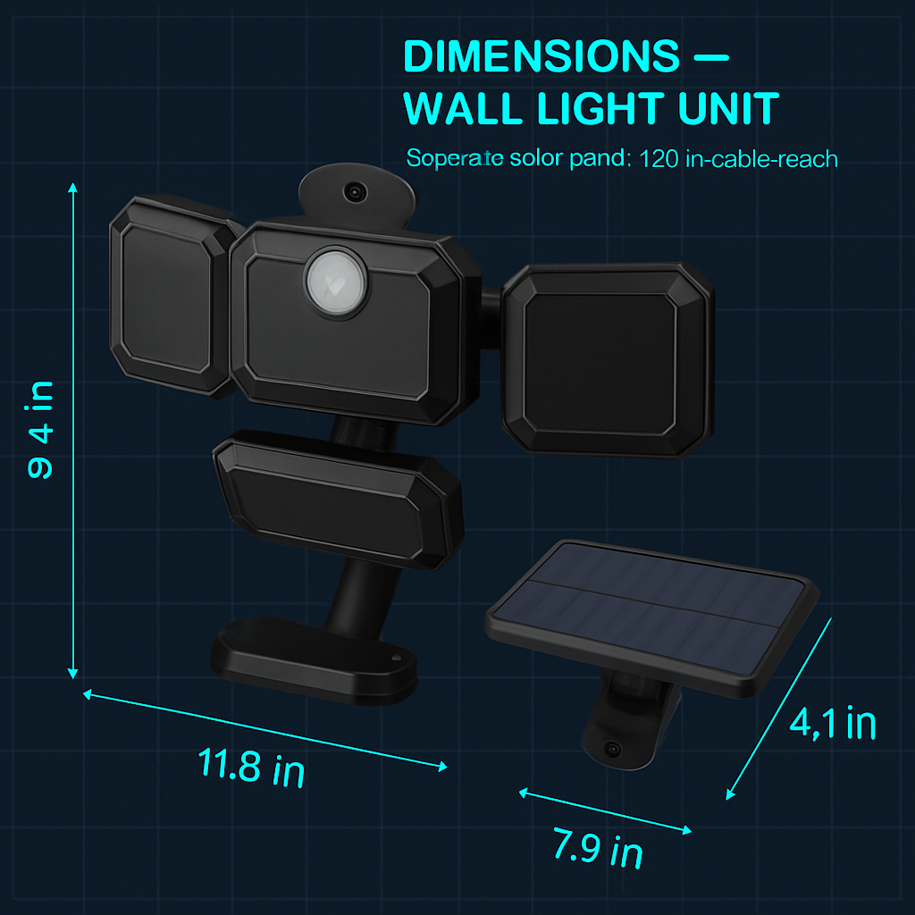 Solar Powered Wall Light with Motion Sensor and 4 Heads