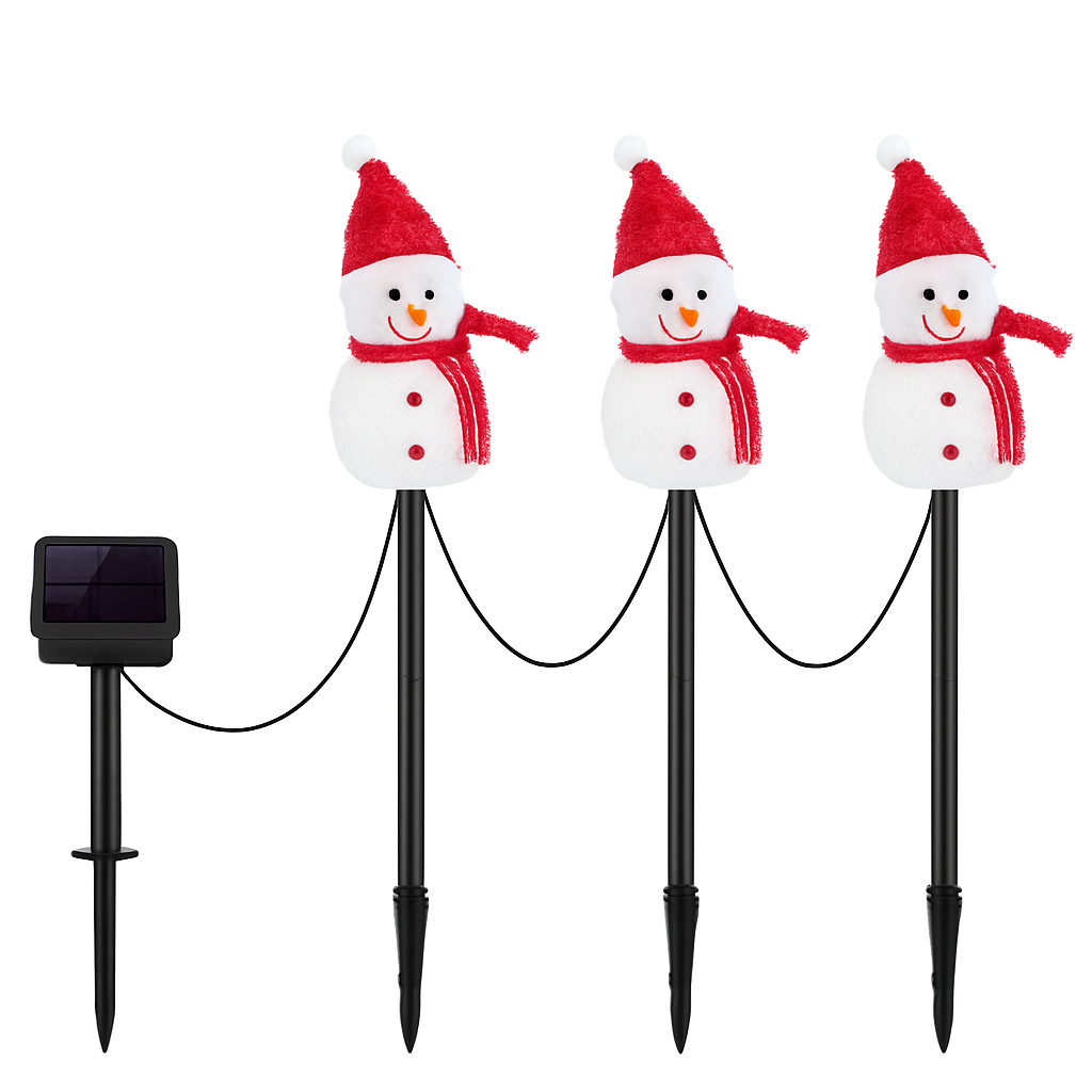 Estaca de muñeco de nieve solar - Paquete de 3, decoración de exterior blanco cálido