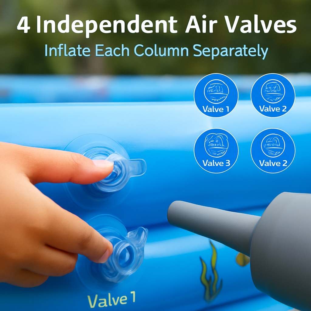 51x13” Inflatable Swimming Pool Blow Up Family Pool For 3 Kids Foldable Swim Ball Pool Center w/ 4 Valves Bottom Water Drain Plug For Indoor Backyard