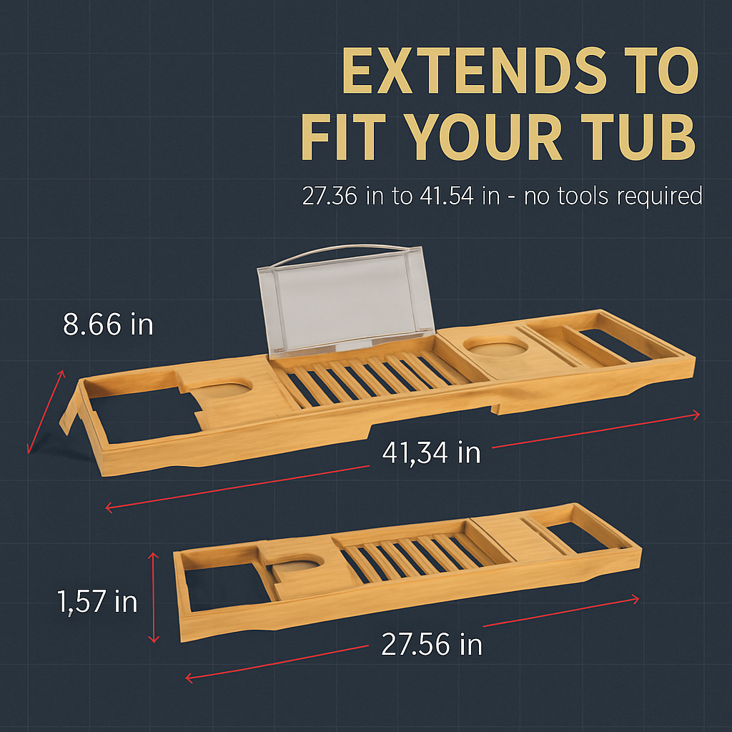 Bandeja para bañera de bambú, mesa para baño con soporte extensible para lectura, soporte para tableta y teléfono, porta copas de vino, estante para spa en el hogar