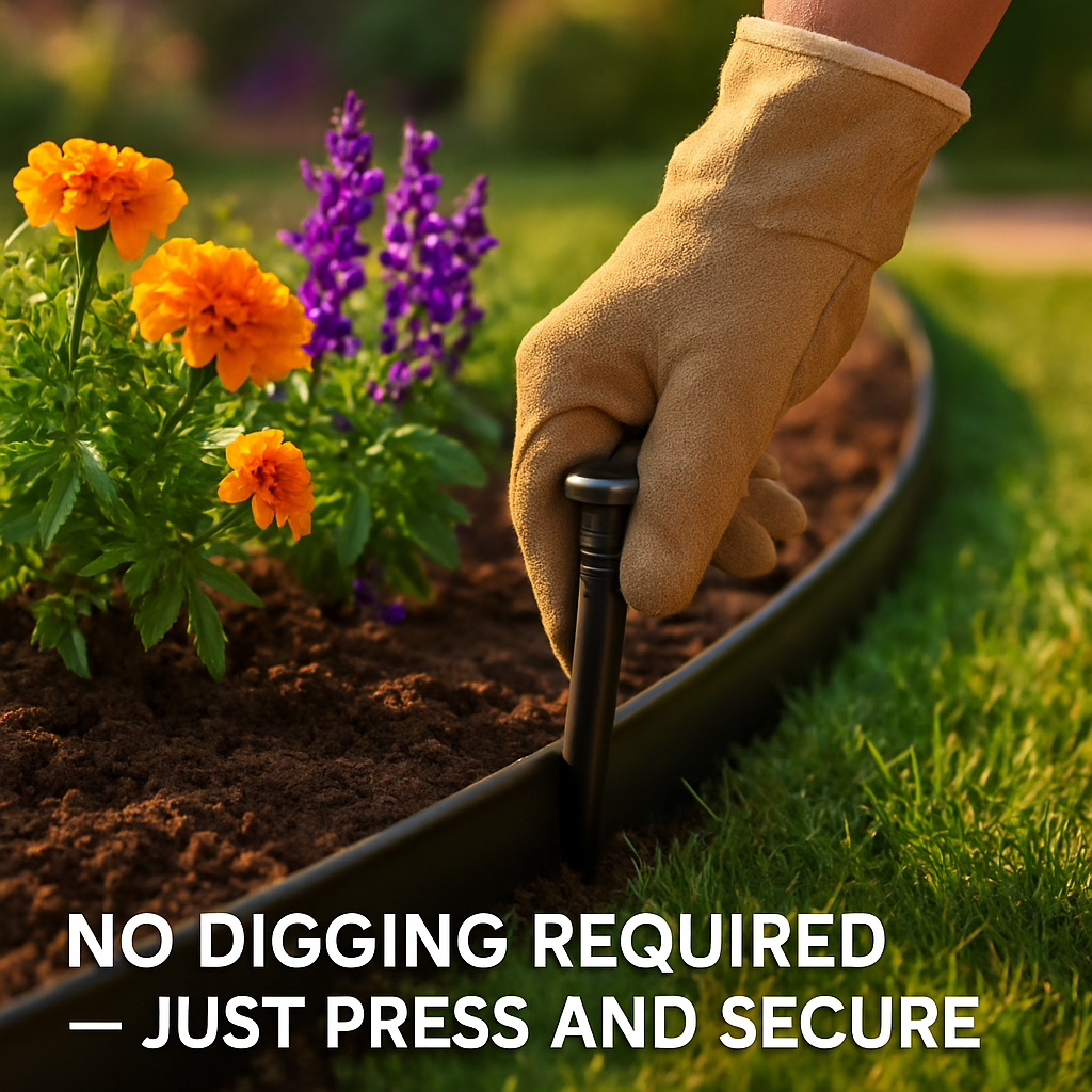 Non-Digging Plastic Garden Edging Kit for Lawn and Flower Beds