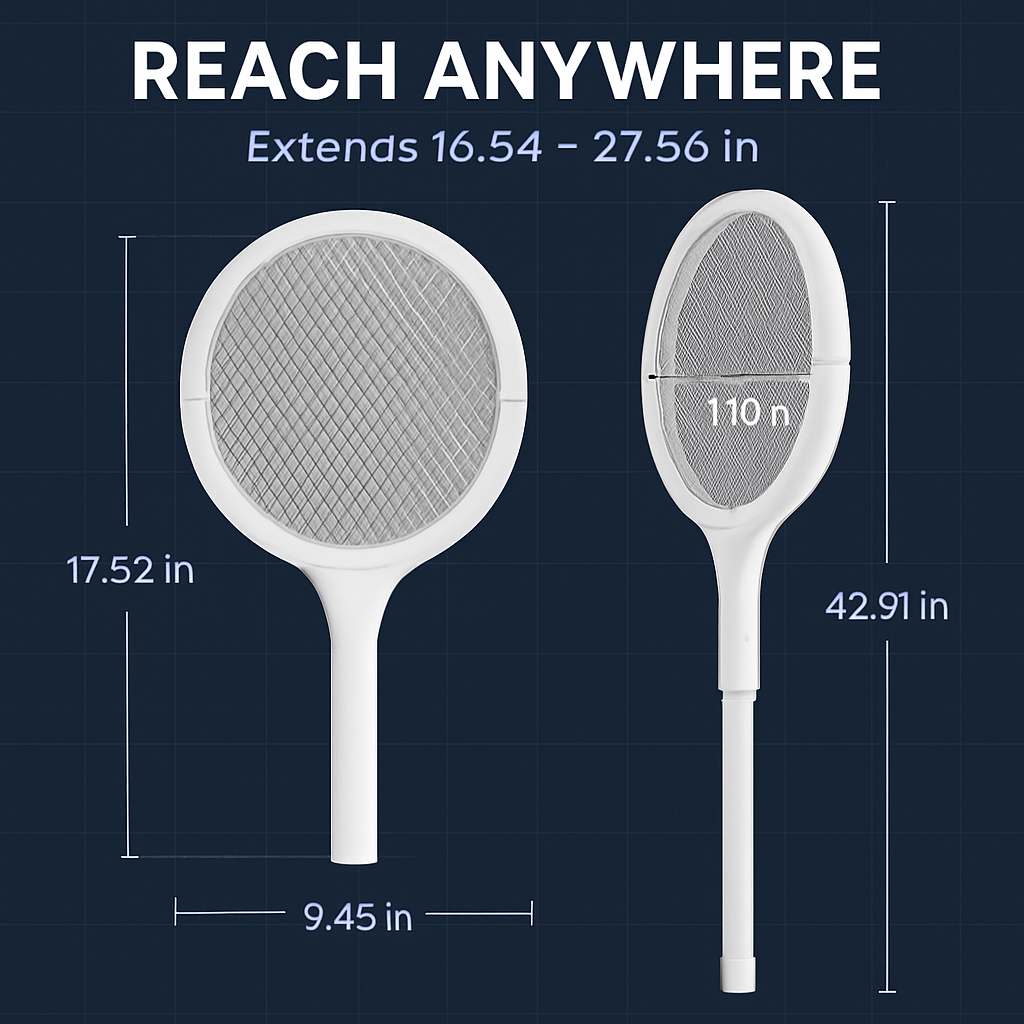 Electric Bug Zapper Racket with Telescopic Wand