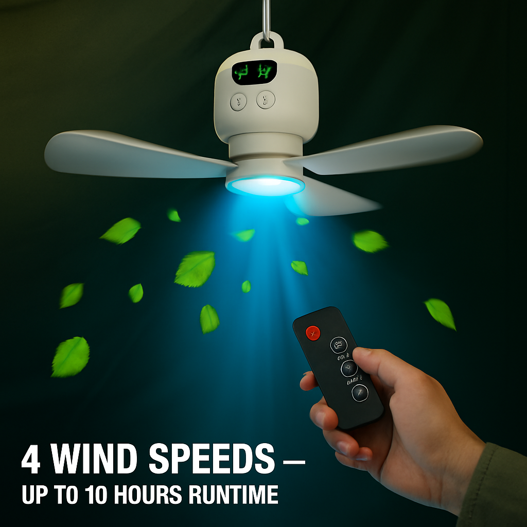 2-in-1 Camping Fan with Lantern and Carabiner