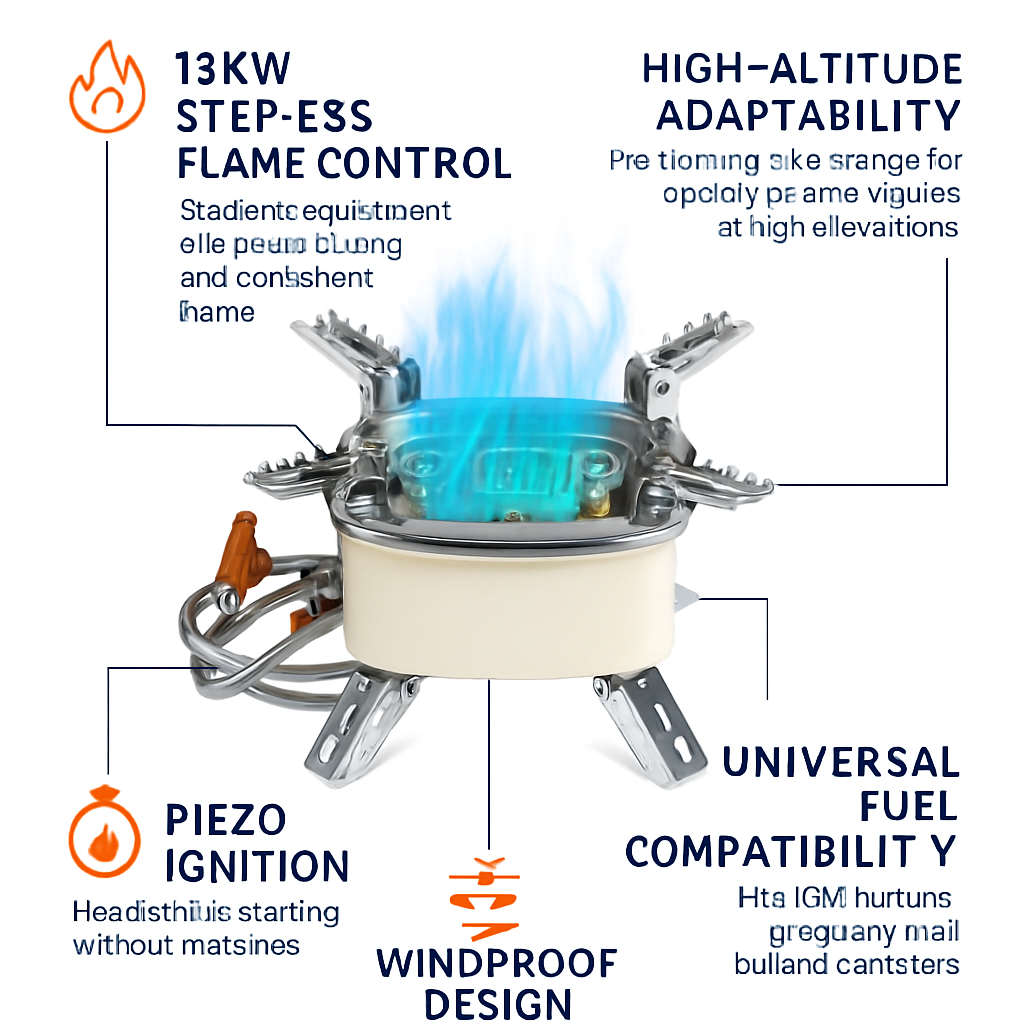 Five-Head Windproof Camping Stove with Piezo Ignition
