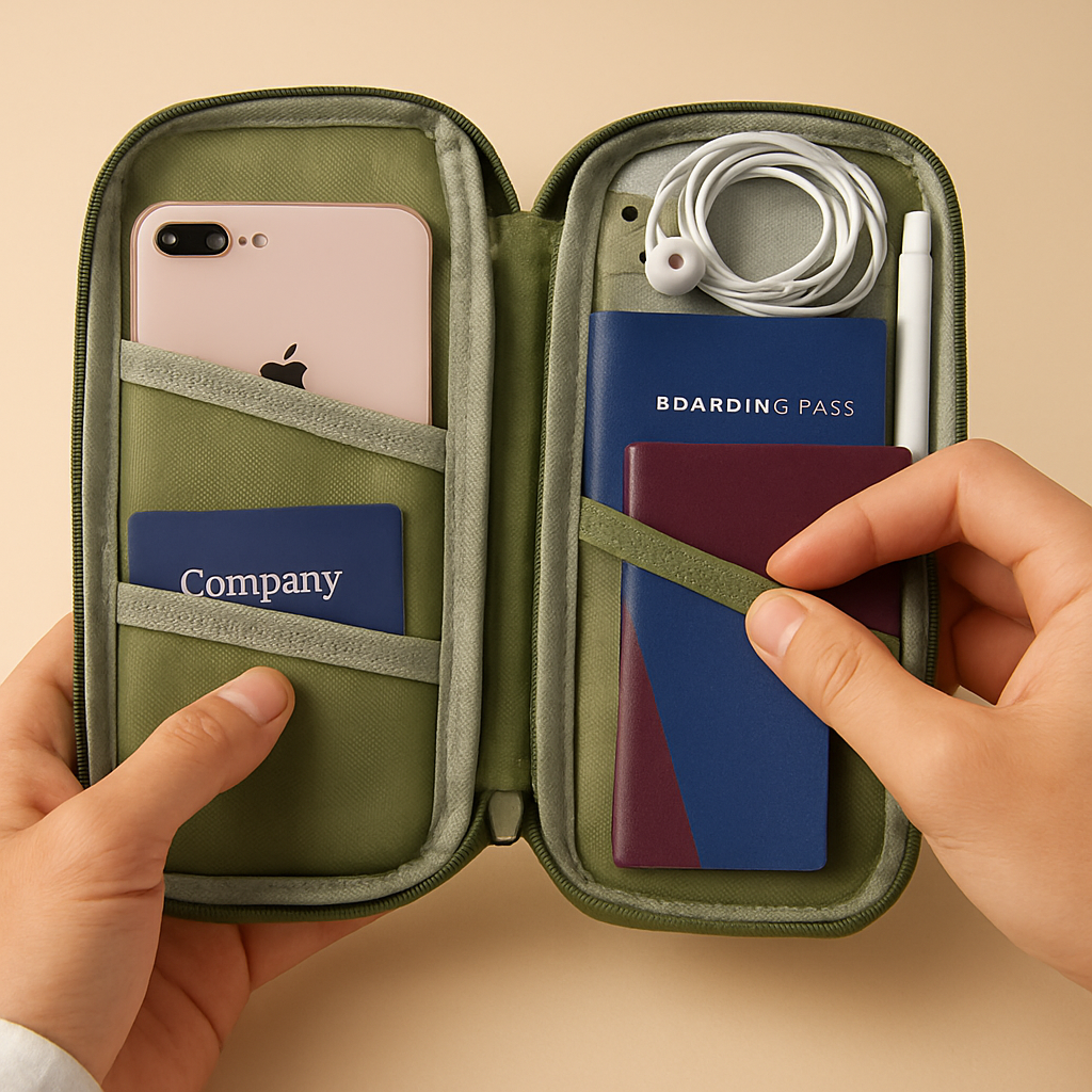 Cartera de viaje para pasaporte con 12 compartimentos, organizador de documentos, tarjetas de crédito, identificación y teléfono, estuche resistente al agua con cremallera para viajes de negocios y uso diario