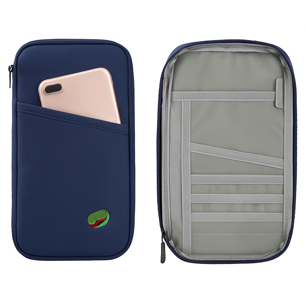 Cartera de viaje para pasaporte con 12 compartimentos, organizador de documentos, tarjetas de crédito, identificación y teléfono, estuche resistente al agua con cremallera para viajes de negocios y uso diario