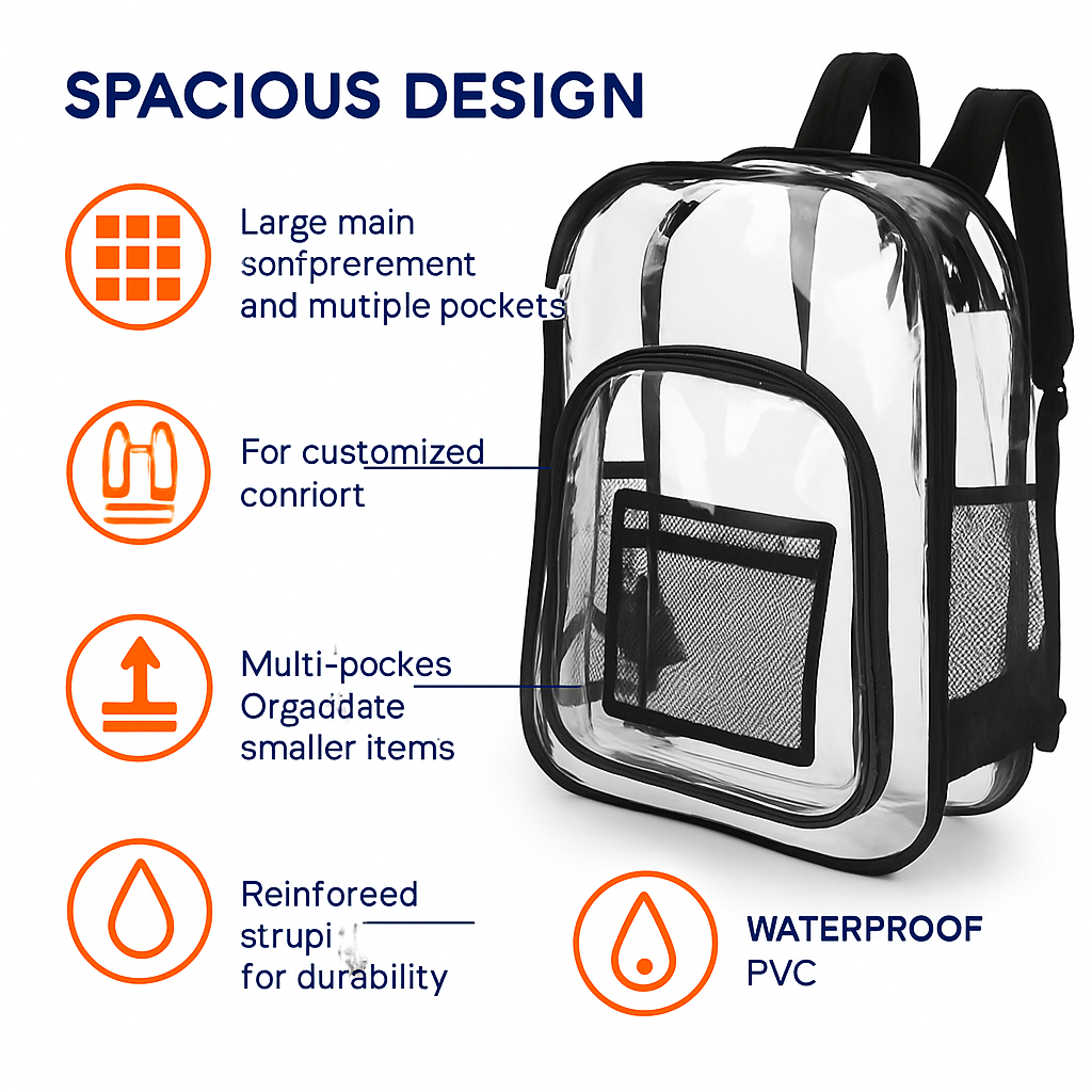 Clear Heavy-Duty Transparent Backpack for Work & College