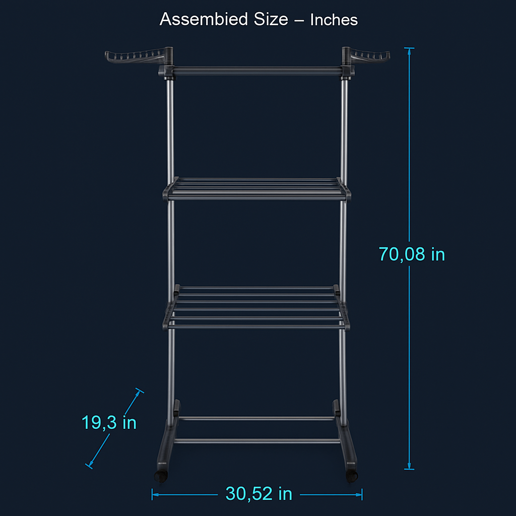 Clothes Drying Rack with Rolling Wheels and Side Wings