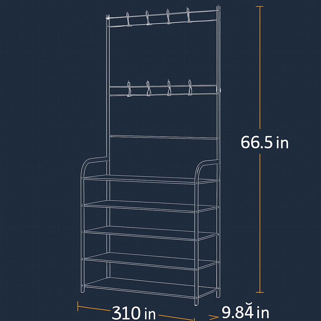 Entryway Coat Rack and Shoe Storage Shelf Black 4-Tier