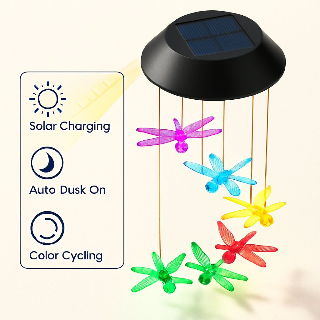 Dragonfly Solar Wind Chimes for Outdoor Garden Decor
