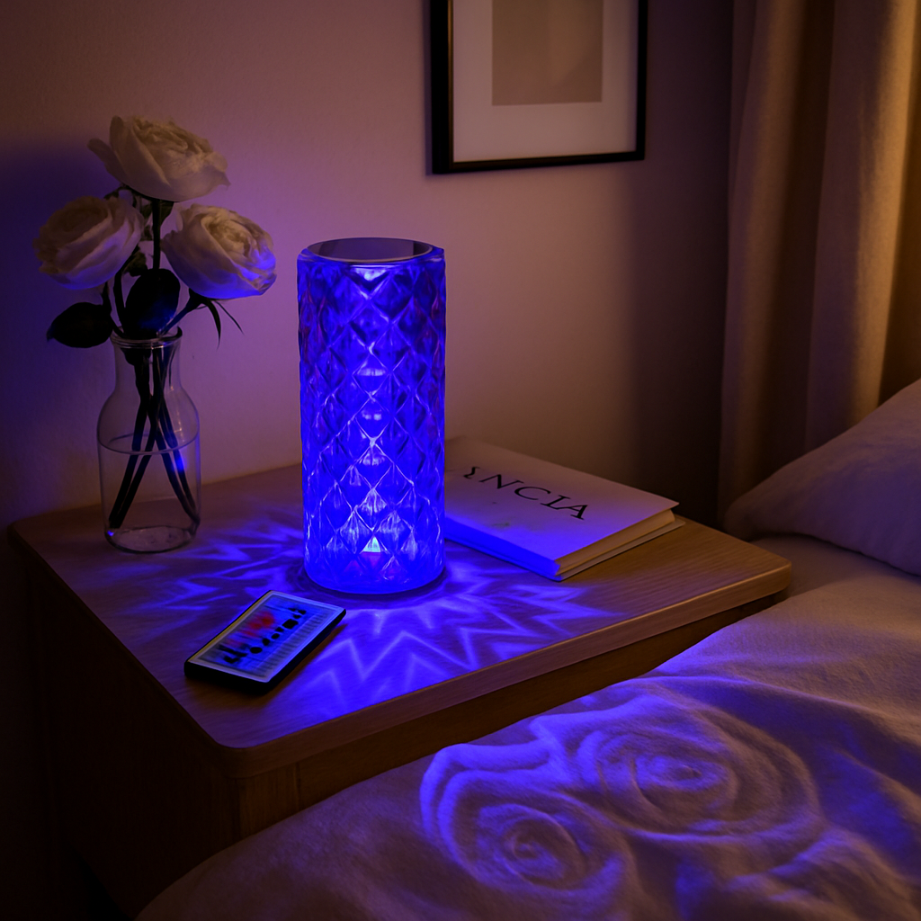 Crystal Diamond Rose Table Lamp - Dimmable, Remote Control