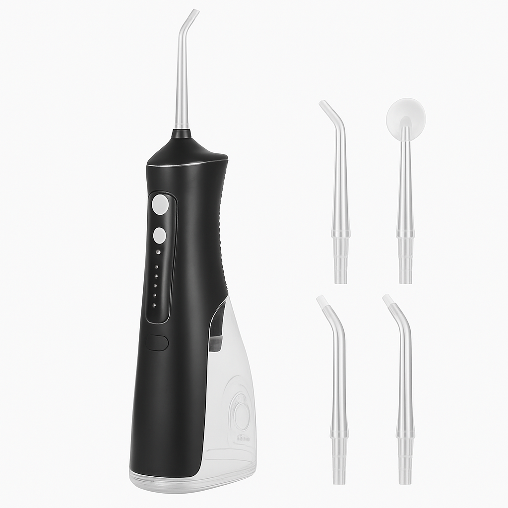 Portable Water Dental Flosser Cordless Rechargeable Dental Oral Irrigator IPX7 Waterproof Teeth Cleaner with 4 Modes 4 Nozzles 10.15oz Detachable Wate