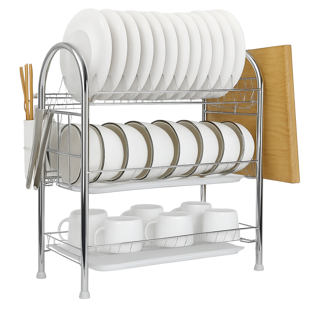 Three-Tier Dish Drying Rack with Drainage Trays