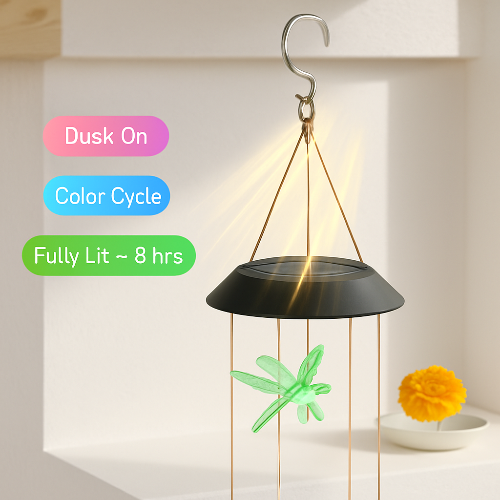 Dragonfly Solar Wind Chimes for Outdoor Garden Decor