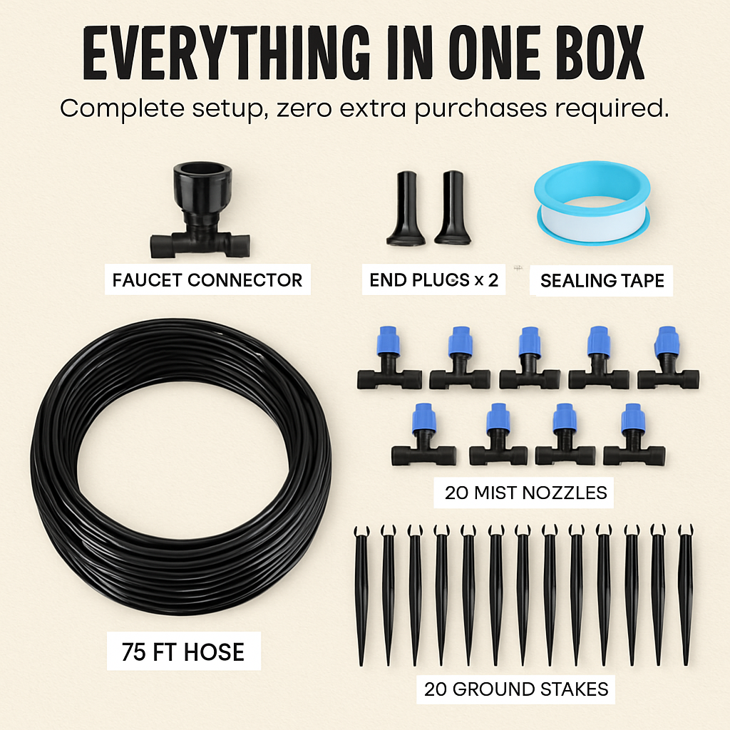 75FT Mist Drip Irrigation System with Adjustable Misting Nozzle Quick Connect Automatic Garden Watering System for Garden Lawn Patio Flower Bed