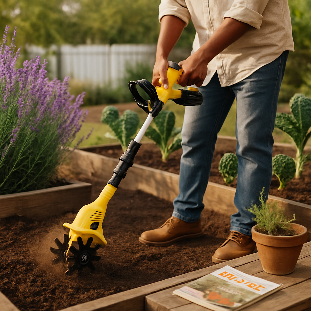 Motocultor inalámbrico para jardín y césped