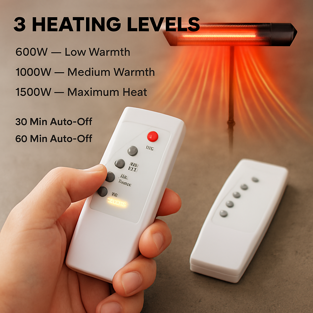 1500W Infrared Heater With Stand Electric Outdoor Patio Heater IP65 Waterproof Tripod Wall Mount with 2 Remotes 3 Heating Levels for Home Restaurant Y