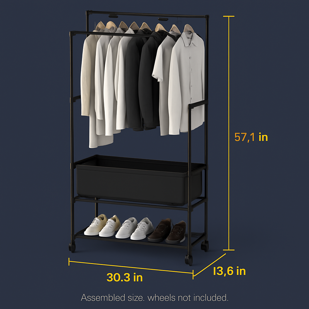Double Rods Garment Rack with Storage Bag