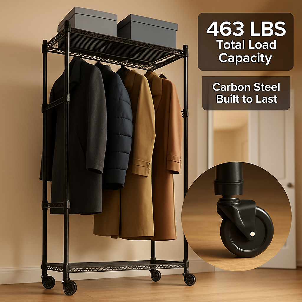 4-Tier Garment Rack with Wheels for Home Use