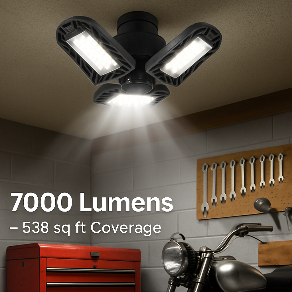 Luz LED deformable para garaje con cabezales ajustables