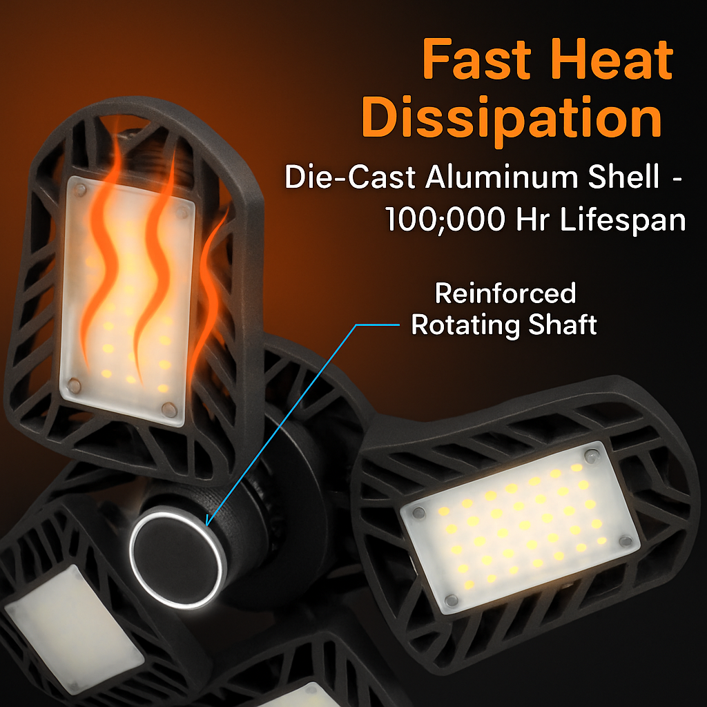 Luz LED deformable para garaje con cabezales ajustables