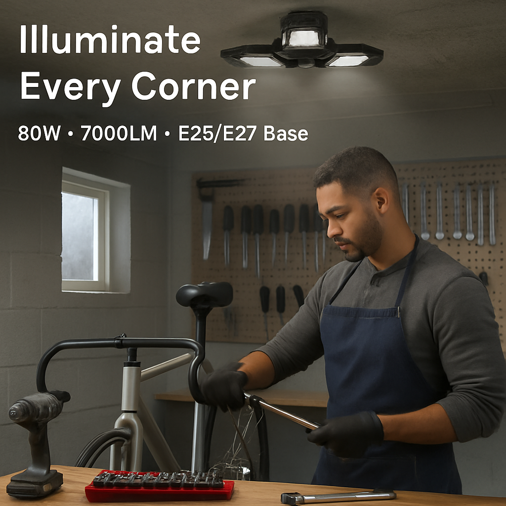 Luz LED deformable para garaje con cabezales ajustables