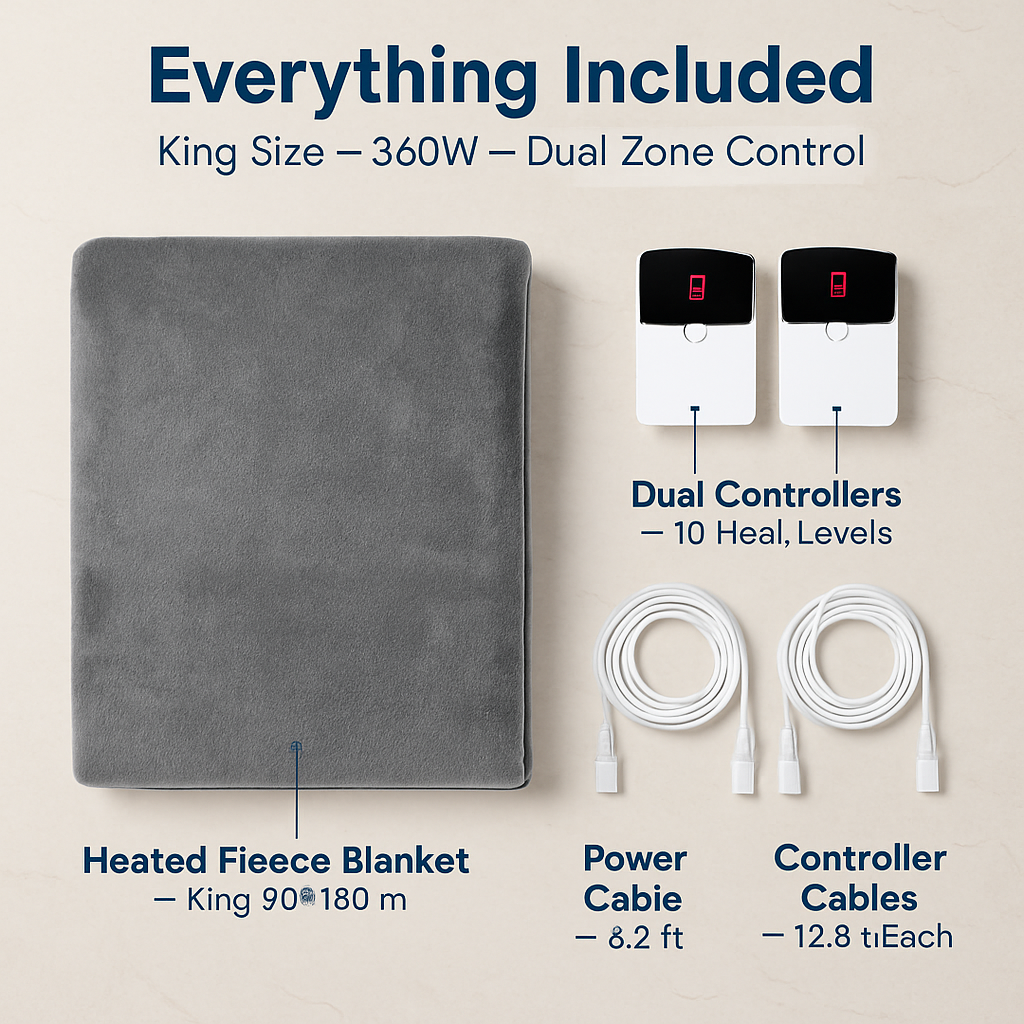 Queen Size Fleece Heated Blanket with Dual Controls