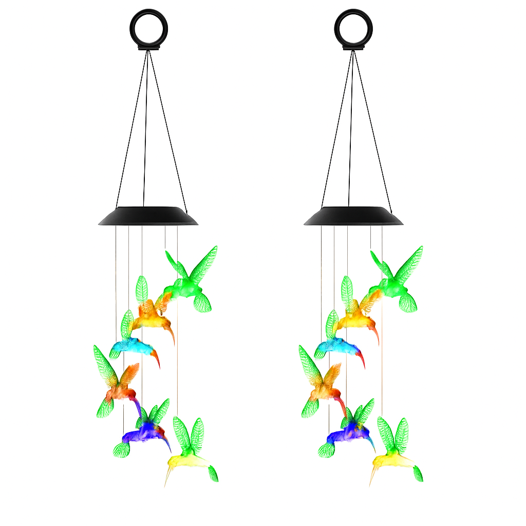 Campanilla de viento de colibrí solar con cambio de color
