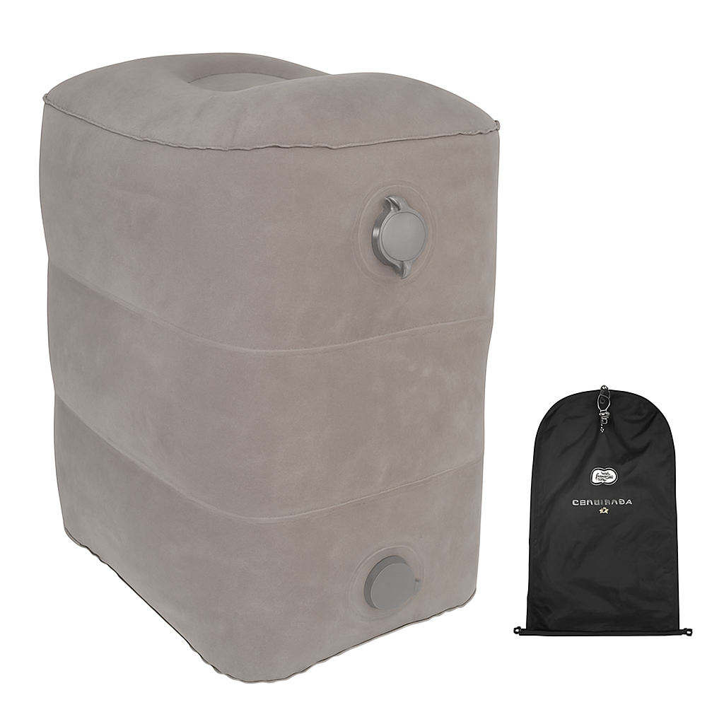 Reposapiés inflable con bolsa de aire – Ajustable para viajes