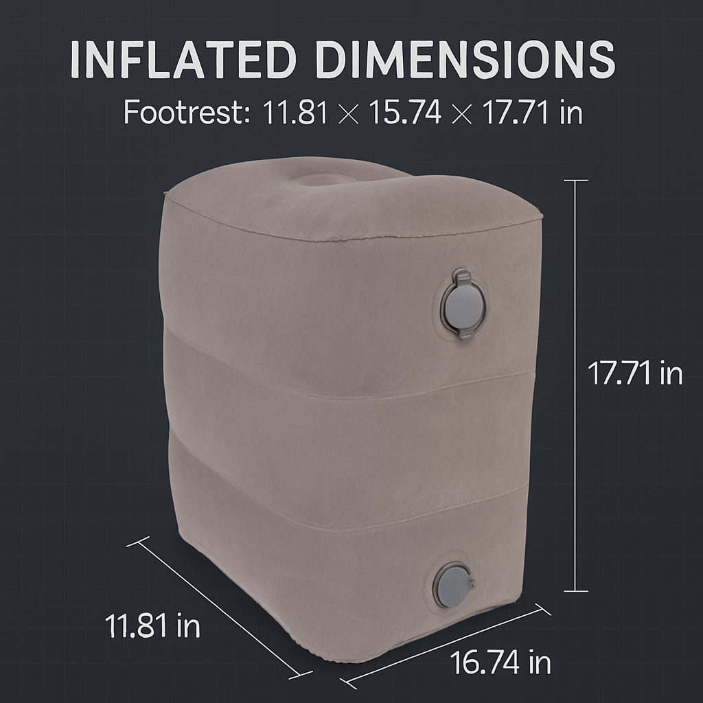 Reposapiés inflable con bolsa de aire – Ajustable para viajes