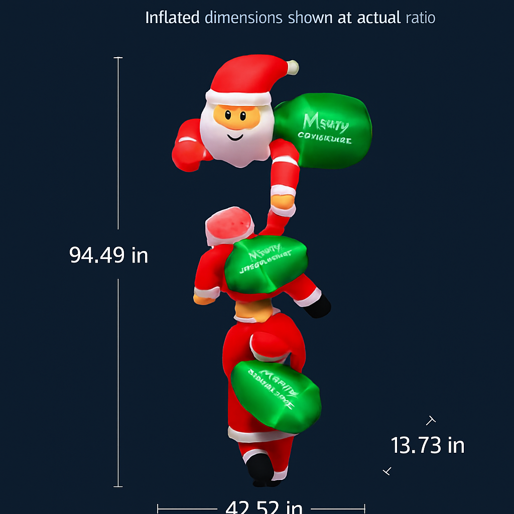 8FT Climbing Inflatable Santa Claus with Light Hanging Blow Up Christmas Inflatable Indoor Outdoor Christmas Decorations 3 Santa Claus 3 Merry Christm