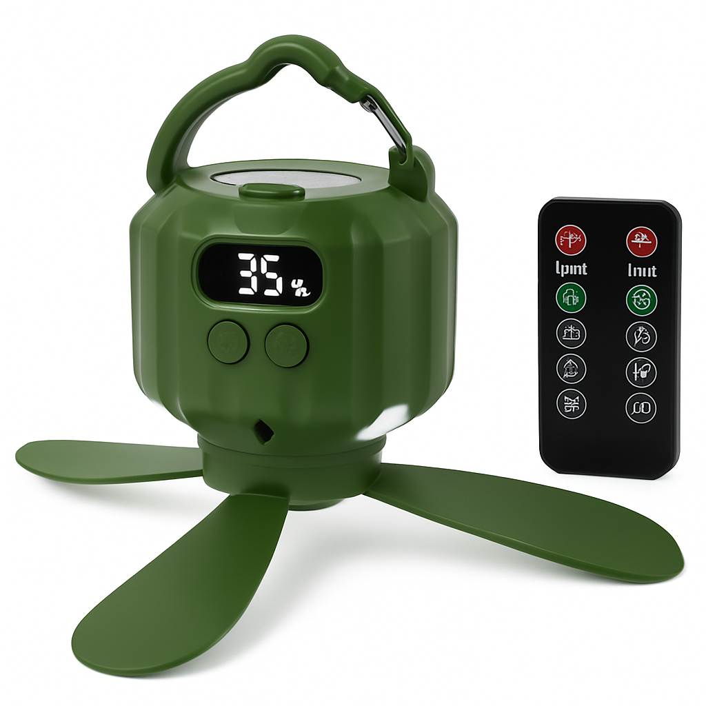 Ventilador de techo LED portátil para camping con luz y 3 velocidades
