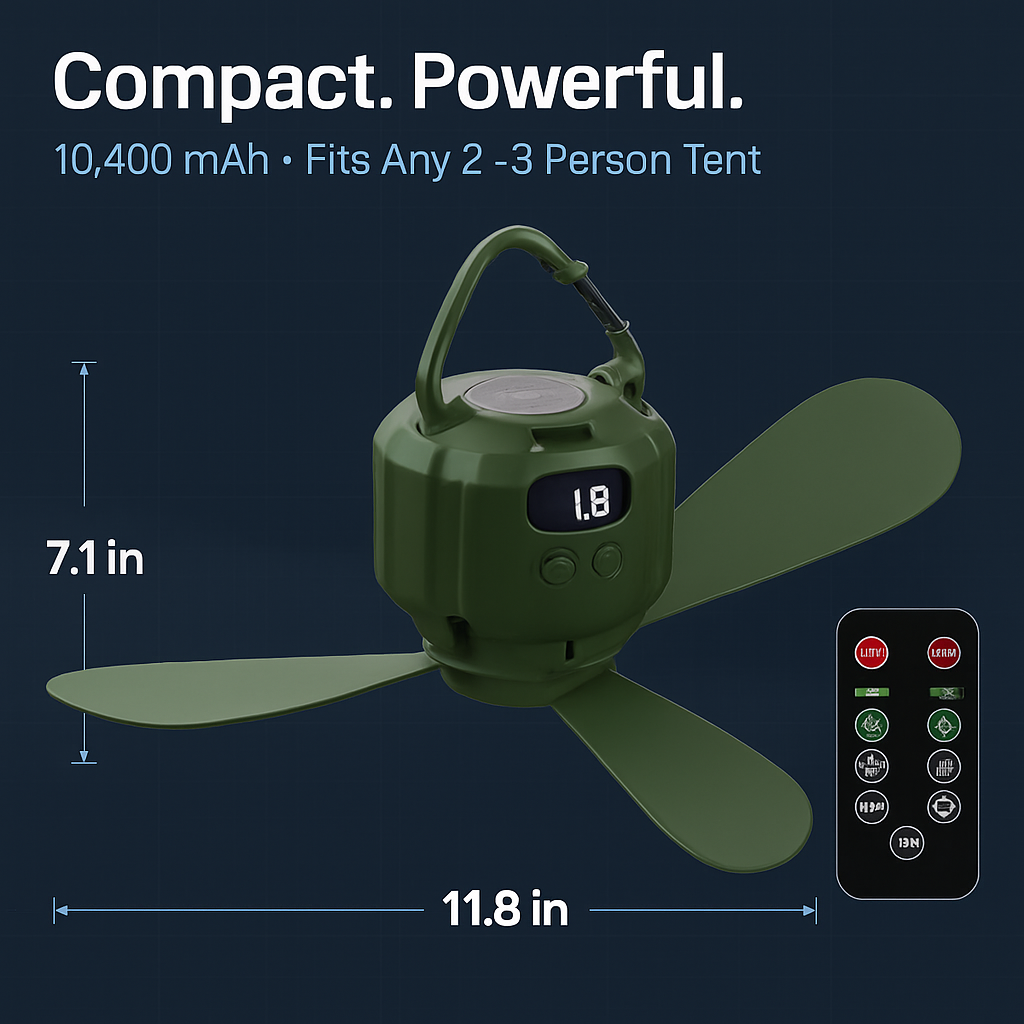 Ventilador de techo LED portátil para camping con luz y 3 velocidades